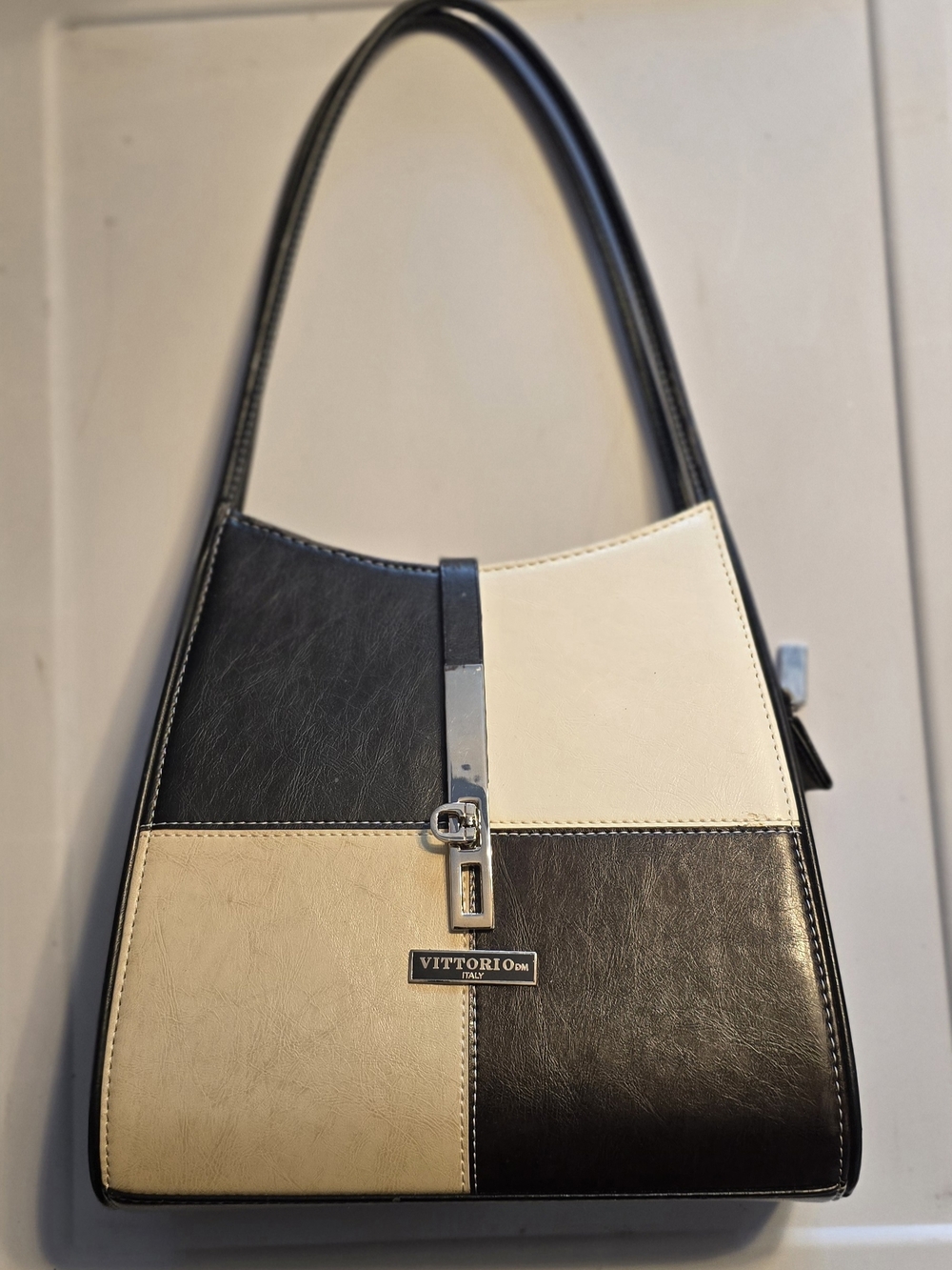 Vittorio Black & Cream Colorblock Women’s Shoulder Bag